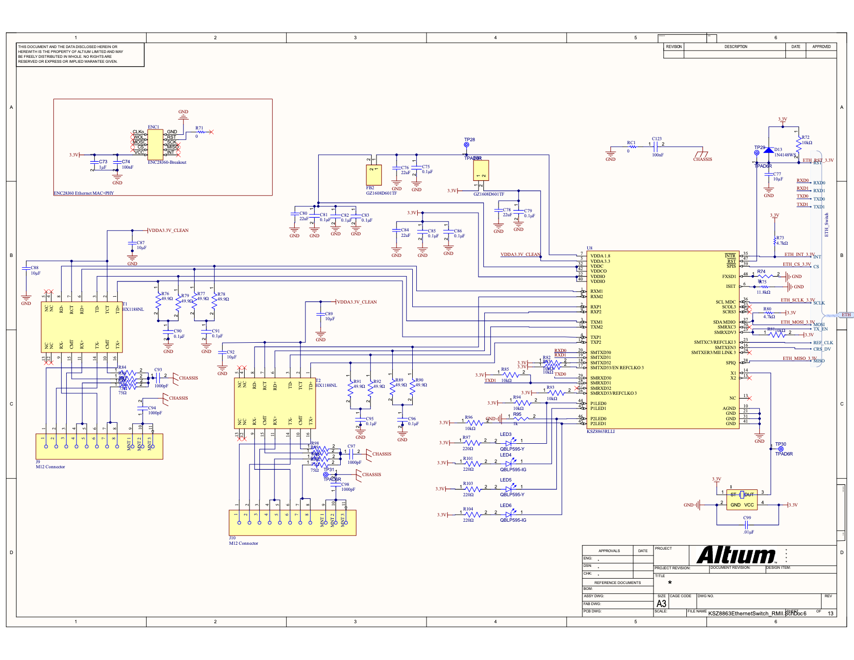 KSZ8863 Ethernet switch schematic sheet