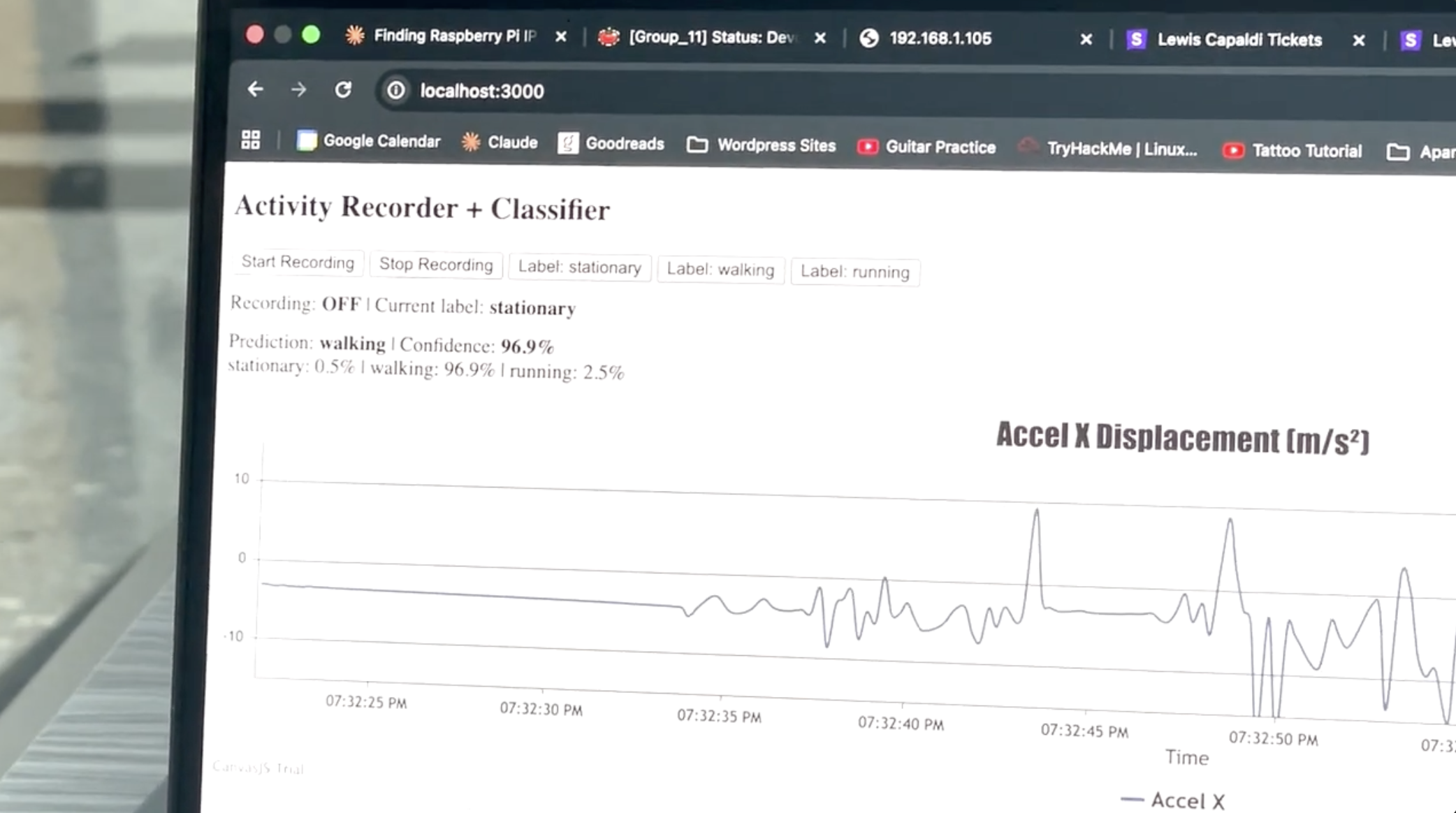 Live activity classifier dashboard